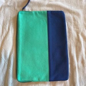 Color block leather clutch